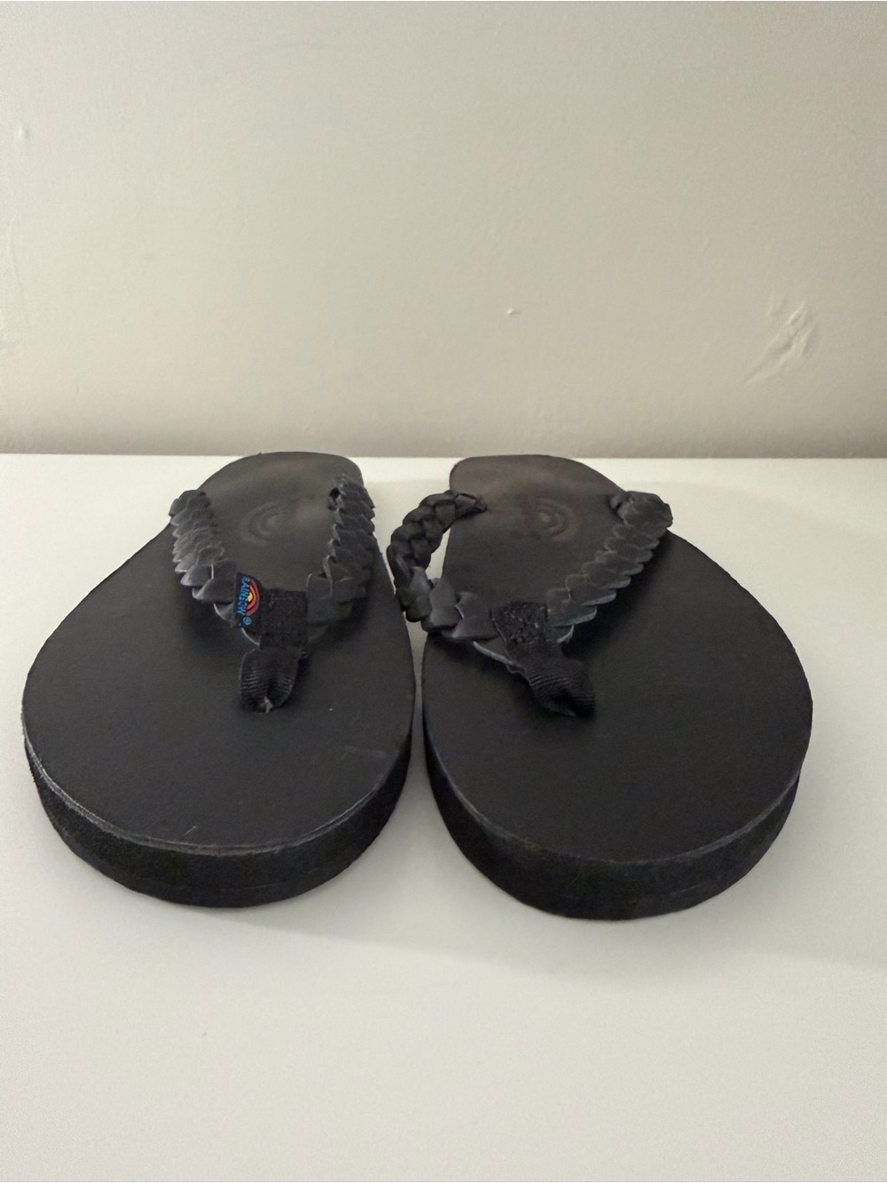 Rainbow Twisted Sister Black Braided Leather Flip Flops like new women 9.5-10.5 - Picture 3 of 9